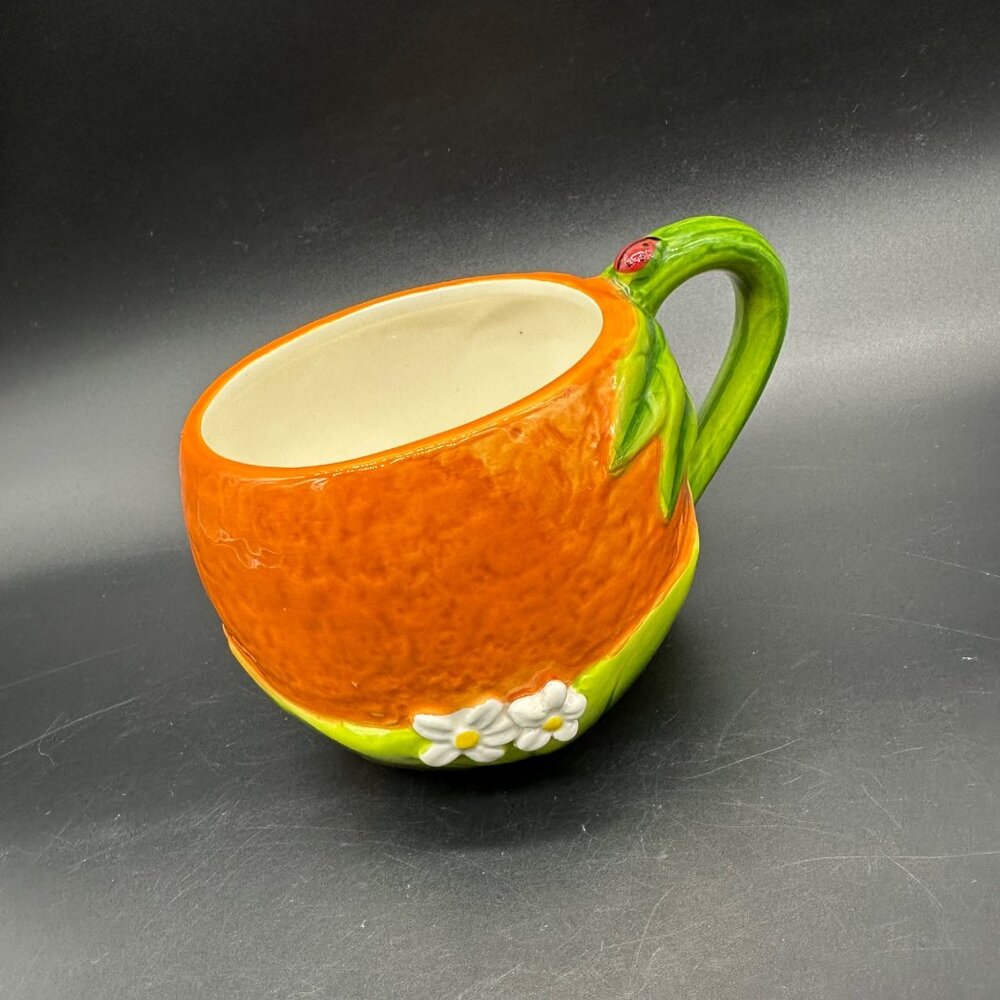 Orange Mug Daisy Flowers Ladybug Kitschy Ceramic Martha Stewart For Macys Spring